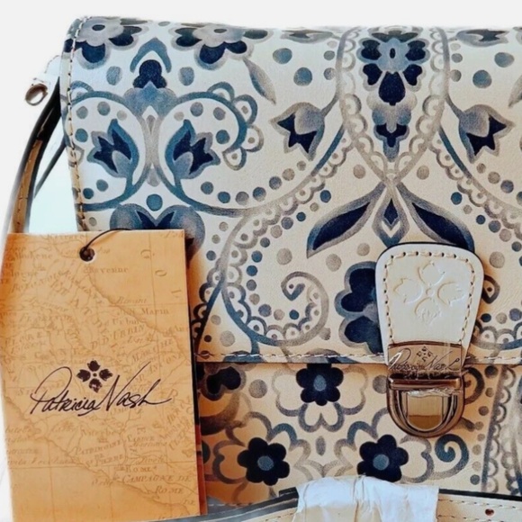 Patricia Nash Lanza ItalianFolklore White Blue Crossbody Leather Crossbody Bag - Picture 5 of 5